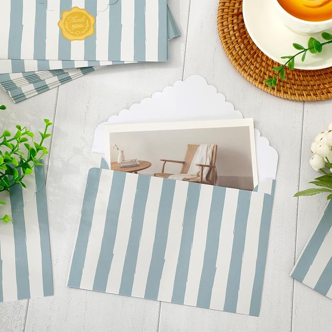 Whaline 50 Pcs Blue White Striped Envelopes Dusty Blue Invitation Envelope - Image 4