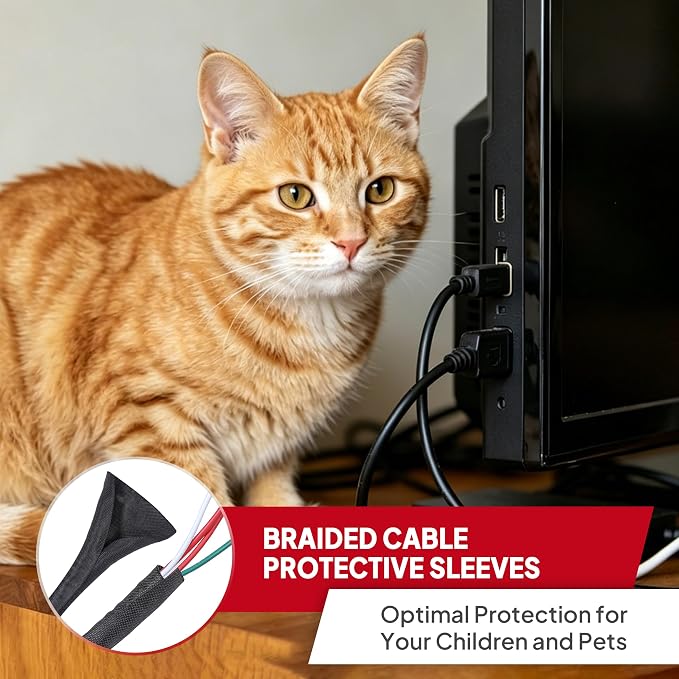 Black Braided Cable Management Sleeves Wire Loom Tubing Cord Protector - Image 6