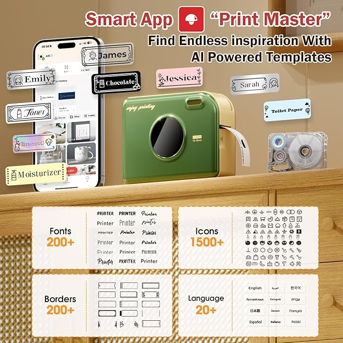 Phomemo A30 Label Maker Machine, Bluetooth Wireless Portable Small Label Printer, Waterproof Label Mini Sticker Maker for Home School, Cloth Name Tag, Ribbon Printer Machine for Gift Wrapping-DeskLoop Office