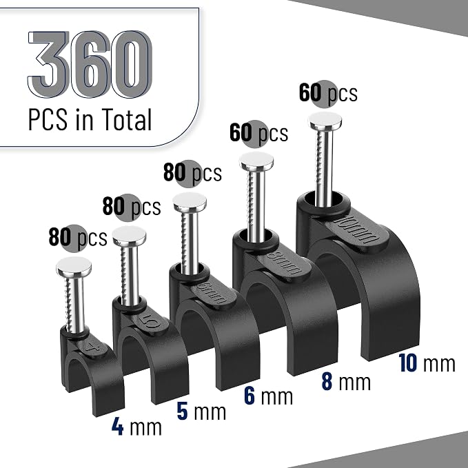 Bates- Cable Clips with Steel Nails, 4mm 5mm 6mm 8mm 10mm, Cord Clips - Image 2