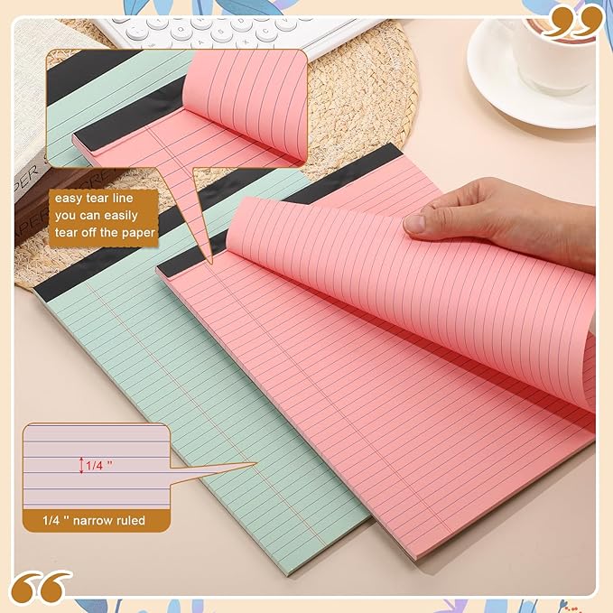 Fuutreo 8 Pcs 8.5'' x 11'' Colored Legal Pad Writing Pads Narrow Ruled 50 Sheets Per Notepad Perforated Writing Notepad Office Supplies for College Office Business (Bohemian Color)-DeskLoop Office
