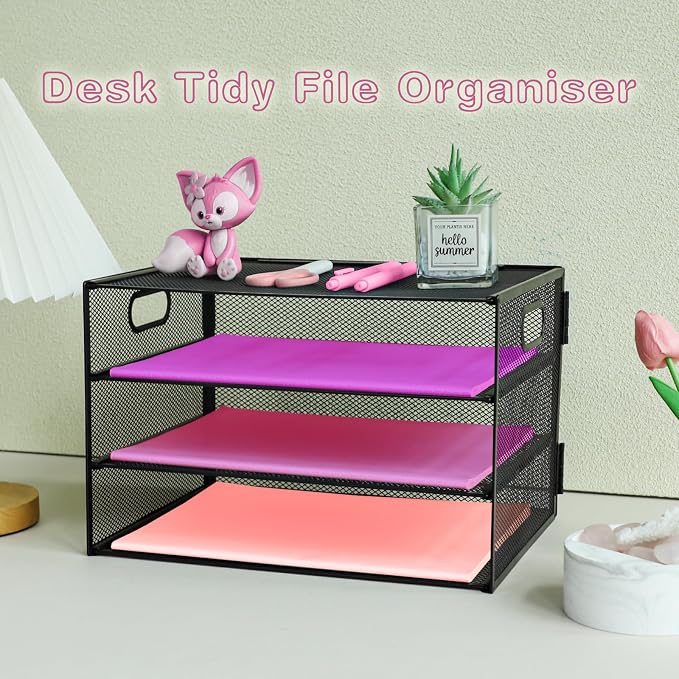 3 Tier Lettrer Tray Organizer, Metal Mesh Desk File Organizer - Image 6