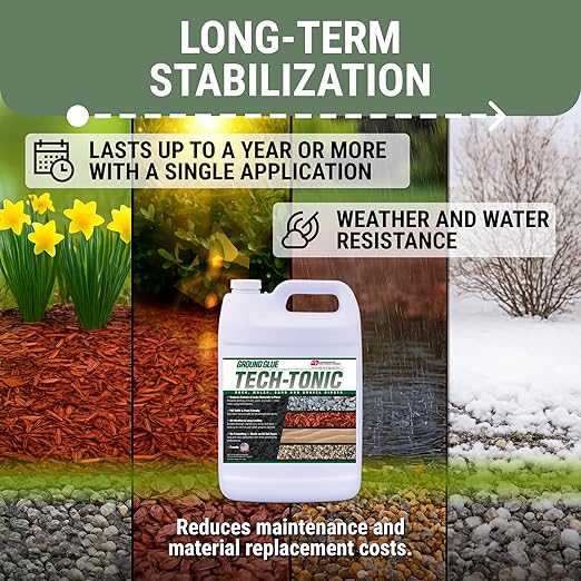 Ground Glue Tech-Tonic Landscape Adhesive for Rock, Mulch, and Sand, Weatherproof Long-Lasting Stabilizer for Trails & Slopes, Pet-Safe Binder for Pea Gravel, Bark & Flower Beds, Made in USA, 1 Gallon-DeskLoop Office