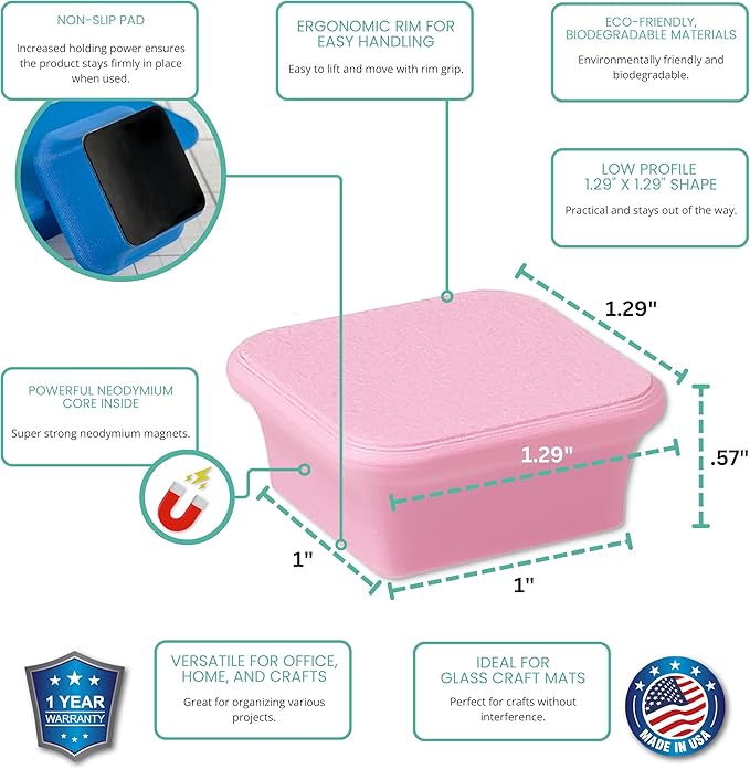 Glassboard Studio MiniBar Magnet - Strong Neodymium Rare Earth Magnets for Fridge, Whiteboard, Locker & Magnetic Glassboards - Ideal for Crafting & Office Use - Strong Fridge Magnets (Blush Pink, 12)-DeskLoop Office