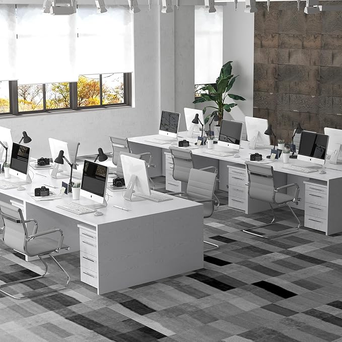 Office Desk Chair Set of 8,No Wheels PU Leather Computer Chairs Mid Back Guest Chairs with Seld Base for School/Reception/Conference/Waiting Room,Grey-DeskLoop Office