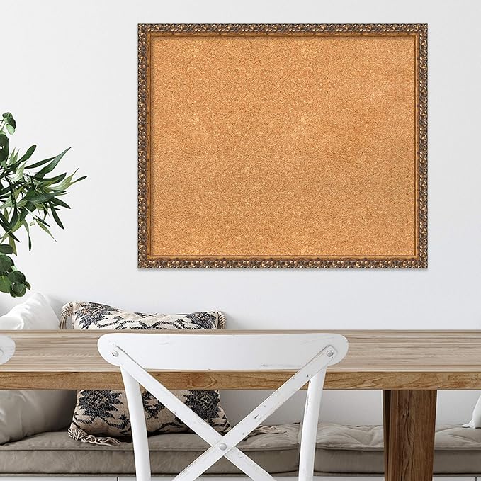 Amanti Art Natural Cork Board for Wall, 22x26 Vision Board with Bronze Frame, Medium Corkboard Office Decor for Home Organization, Traditional Corkboard Pinboard to Display Items for Home-DeskLoop Office