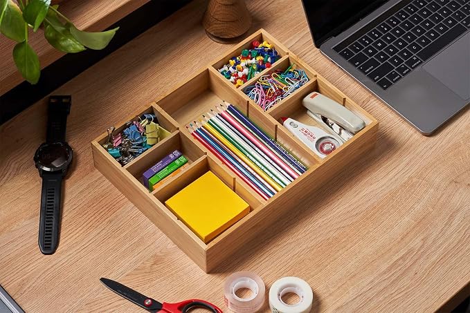Umilife Bamboo Desk Drawer Organizer, Wood Junk Organizer Tray - Image 6