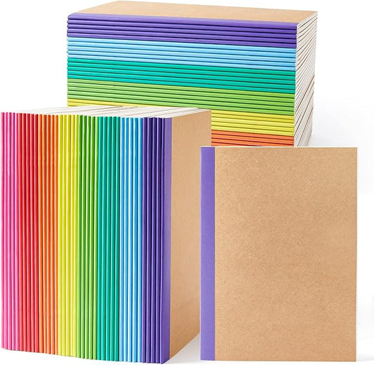 feela 80 Pack Composition Notebooks Bulk, Kraft Cover Lined Blank College Ruled Composition Travel Journals with Rainbow Spines For Women Students Business, 60 Pages, 8.3”x 5.5”, A5, 8 Colors-DeskLoop Office
