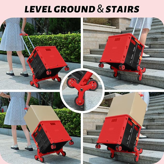 FELICON SELORSS Folding Utility Climber Cart Portable Rolling Crate-Red | Stair - Image 3