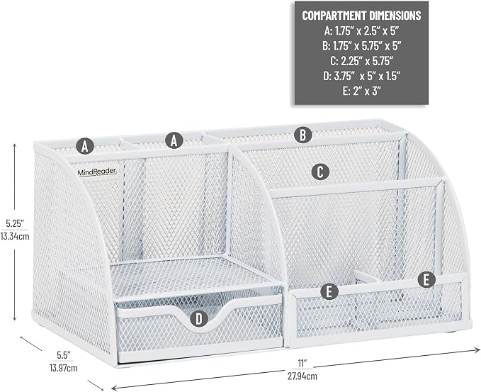 Mind Reader 7-Compartment Desktop Organizer, Metal Mesh, Sticky Notes, Office - Image 3