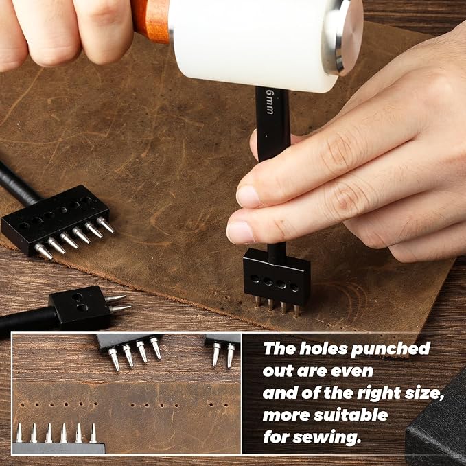 Leather Hole Punch, Prong Punch Tool 6mm 2/4/6 Lacing Stitching Punch, Round - Image 3