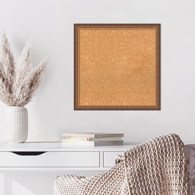 Amanti Art Natural Cork Board for Wall, 22x22 Vision Board with Bronze Frame, Medium Corkboard Office Decor for Home Organization, Modern Corkboard Pinboard to Display Items for Home Organization in-DeskLoop Office