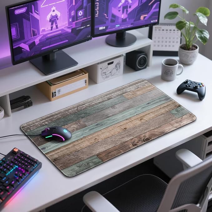Rustic Wood Pattern Large Gaming Mouse Pad 31.5"x15.7"｜XXL Desk Mat, Non-Slip - Image 7