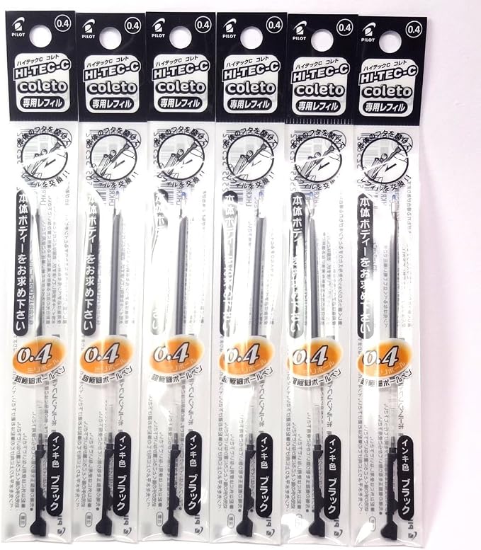 Pilot Hi-Tec-C Coleto Gel Ink Pen Refill 0.4mm, × 6 Packs/total 6 pcs by PilotCorporationofAmerica