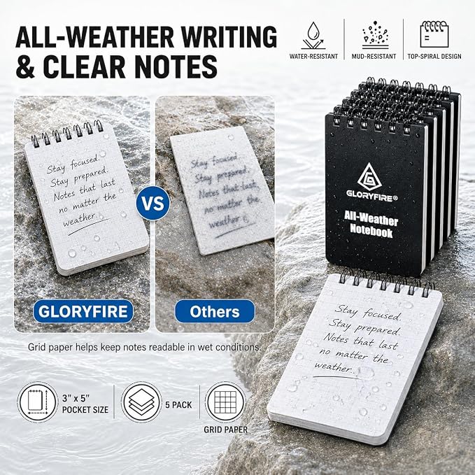 GLORYFIRE Waterproof Notebook, 10 Pack All Weather Note Pads, Tactical Memo Book - Image 2