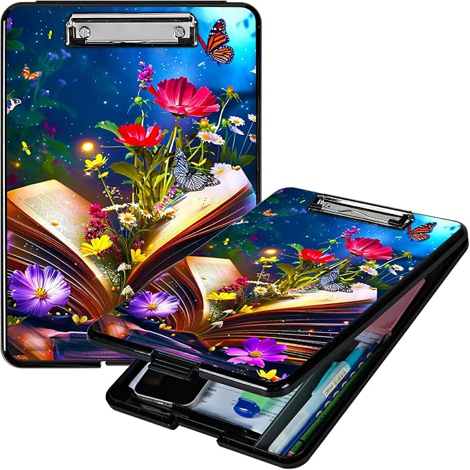 Book Flower A4 Clipboard with Storage Pen Holder, Clipboards Organizer Nursing by Unknown