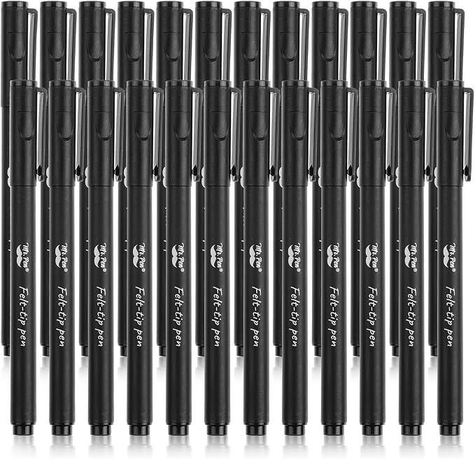 Mr. Pen- Black Felt Tip Pens, Fine Point, 24 Pack, Fast Drying, No Smear | Bulk by MrPen