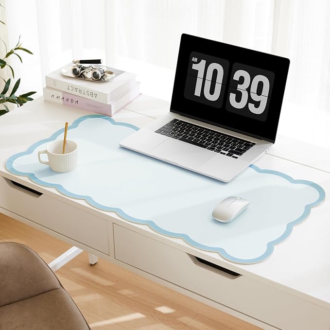 Scalloped Desk Mat, 31.5" x 15.7" Large Cute Aesthetic Desk Accessories by Ohocut