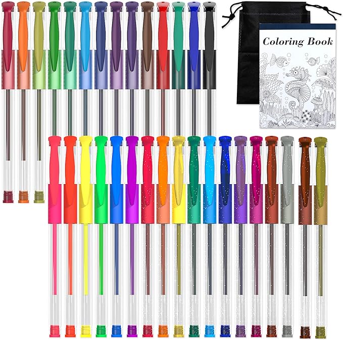 Shuttle Art Gel Pens, 32 Colors Gel Pen Set with Coloring Book for Adults Coloring Books Drawing Doodling Crafts Scrapbooking Journaling-DeskLoop Office