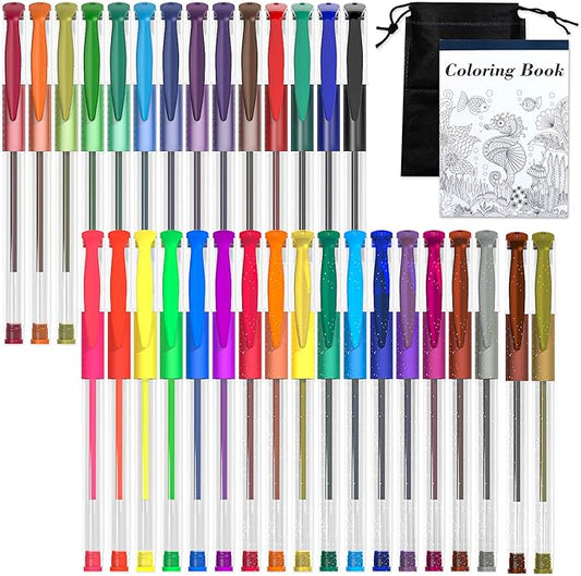Shuttle Art Gel Pens, 32 Colors Gel Pen Set with Coloring Book for Adults Coloring Books Drawing Doodling Crafts Scrapbooking Journaling-DeskLoop Office