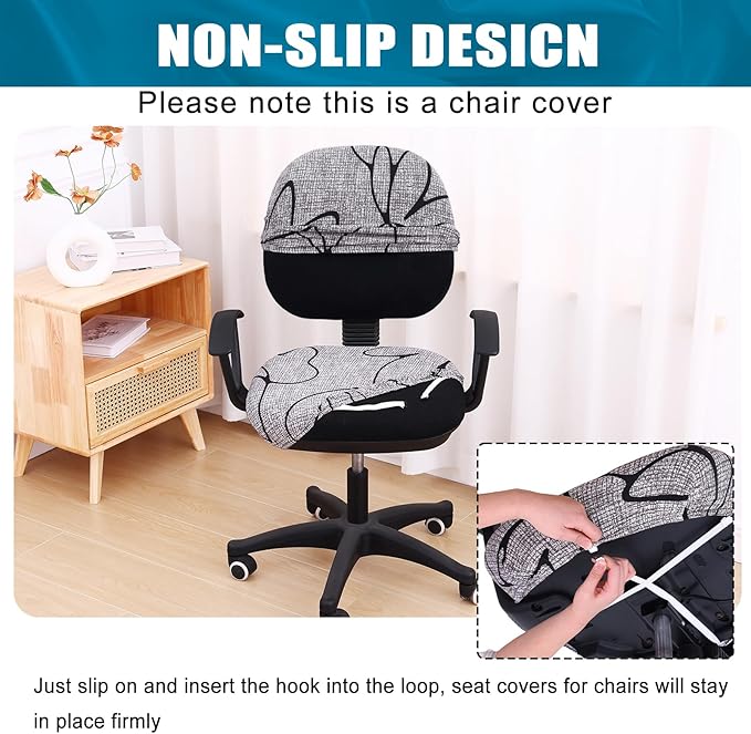 Smiry Stretch Printed Office Computer Chair Covers, Universal Washable Removable Desk Rotating Chair Slipcovers Protector, Seat + Backrest Cover - Grey and Black-DeskLoop Office