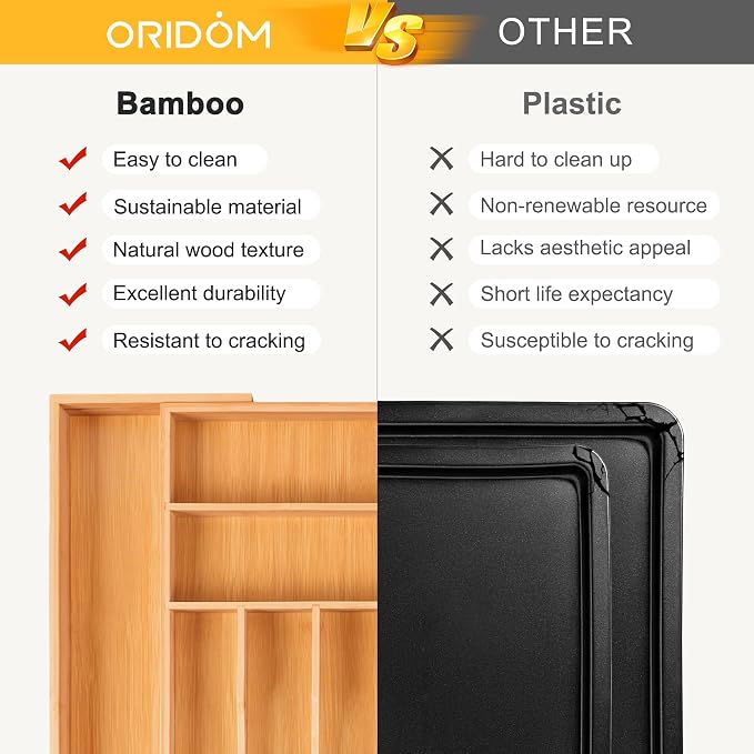 oridom Large Premium Bamboo Silverware Organizer - Image 6