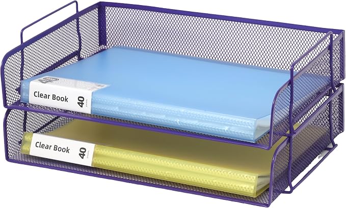EASEPRES 2 Pack Stackable Desk Paper Tray, Metal Mesh Desktop Document Letter by EASEPRES
