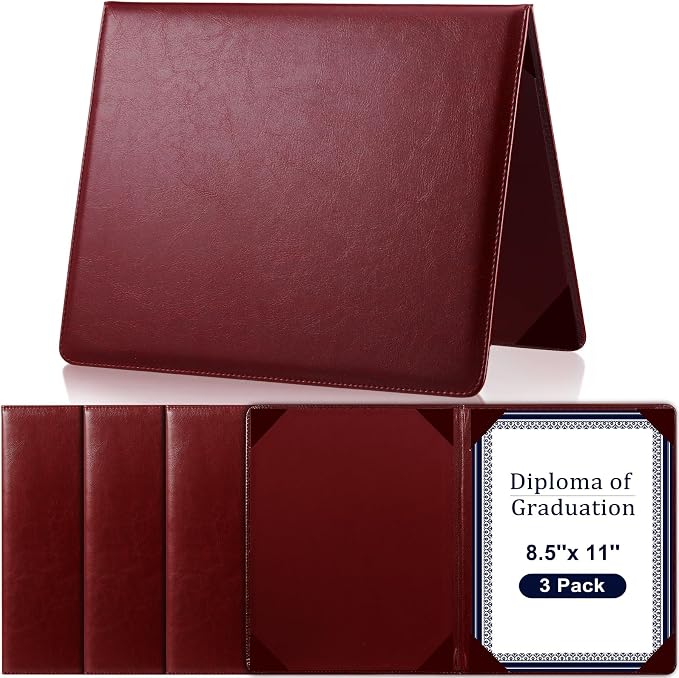 Tenare 3 Pcs Burgundy Leather Certificate Holder 8.5 x 11 PU Phd Bachelor by Tenare
