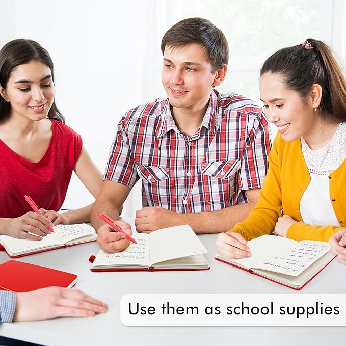 feela 12 Pack Notebooks Journals Bulk with 12 Black Pens, A5 Hardcover Notebook Classic Ruled Journal Set with Pen Holder for School Business Work Travel Writing, 120 GSM, 5.1”x8.3”, Red-DeskLoop Office