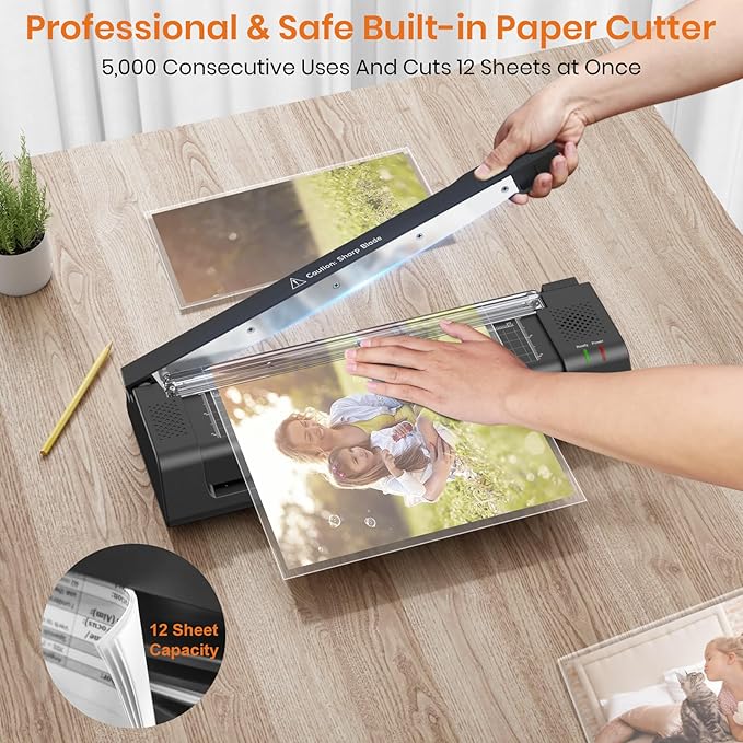 Laminator Machine, 13-Inch Thermal Laminator with Steel Paper Cutter, 13 Laminating Pouches, Corner Rounder, Jam Release Button for Home, Office, School, Teachers, Personal Use, Black-DeskLoop Office