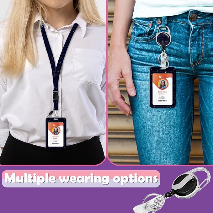 ID Badge Holder with Lanyard, Retractable ID Badge Card Holders Detachable Neck - Image 2