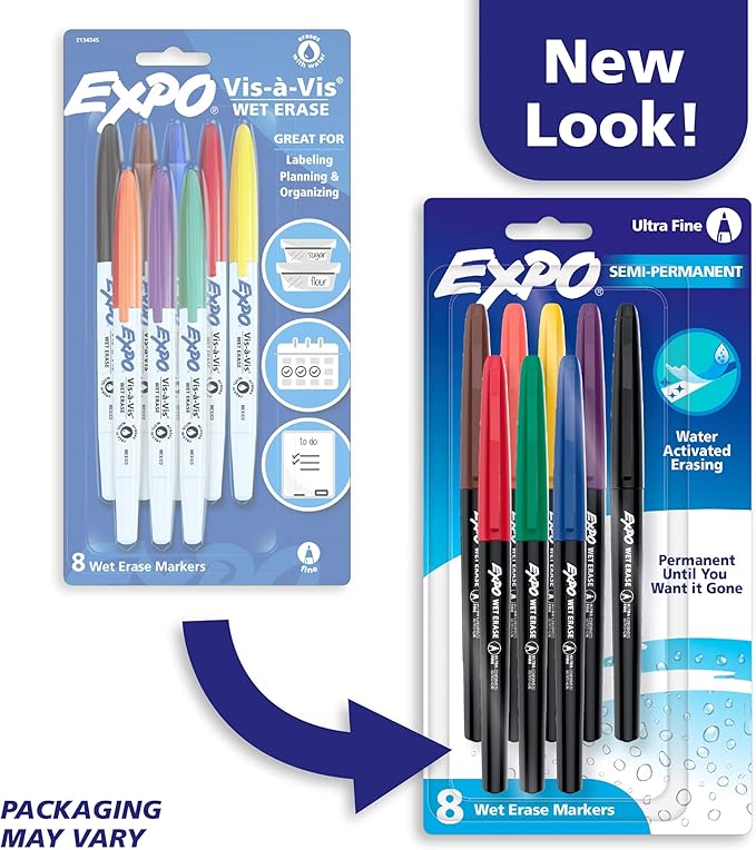 EXPO Vis-a-Vis Wet Erase Markers, Semi-Permanent, Ultra Fine Tip, Organizing - Image 3