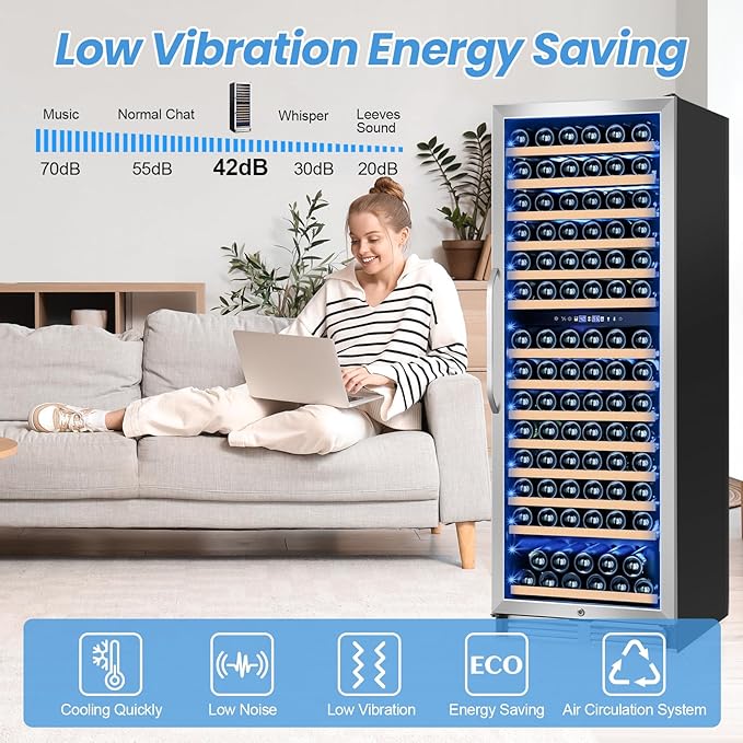 180 Bottles Wine Fridge 24 Inch Dual Zone Wine Cooler Refrigerator Freestanding Wine Refrigerator with Glass Door and Safety Lock, Large Wine Cellar for Home, Office, Kitchen-DeskLoop Office