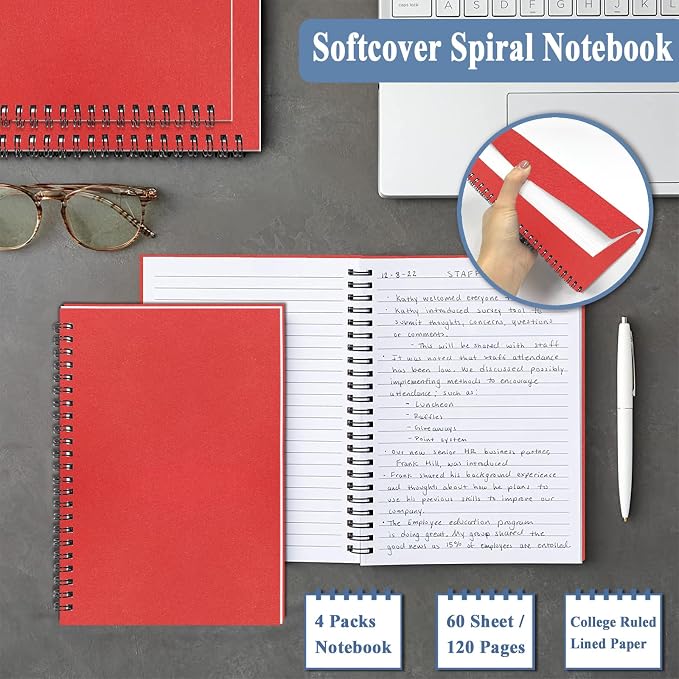 GINMLYDA Red Small Spiral Notebook 6Pack, 120 Lined Pages 8.25x5.50 Inches - Image 4