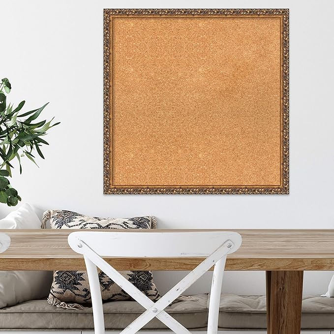 Amanti Art Natural Cork Board for Wall, 24x24 Vision Board with Bronze Frame, Medium Corkboard Office Decor for Home Organization, Traditional Corkboard Pinboard to Display Items for Home-DeskLoop Office