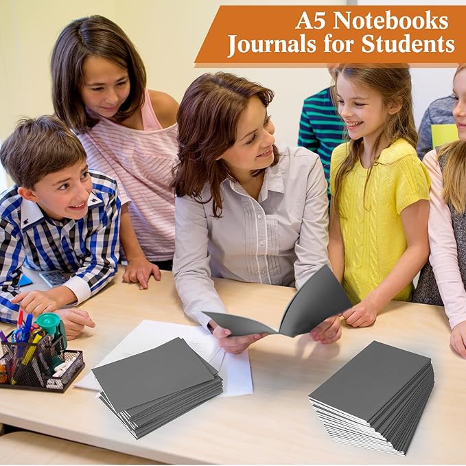 100 Pcs Kraft Notebook Journals 5.5 Inch x 8.3 Inch A5 Softcover Notebooks Bulk for Writing Sketch Office Notepad with 60 Pages 30 Sheets (Multicolor,Lined)(Grey,Lined)-DeskLoop Office