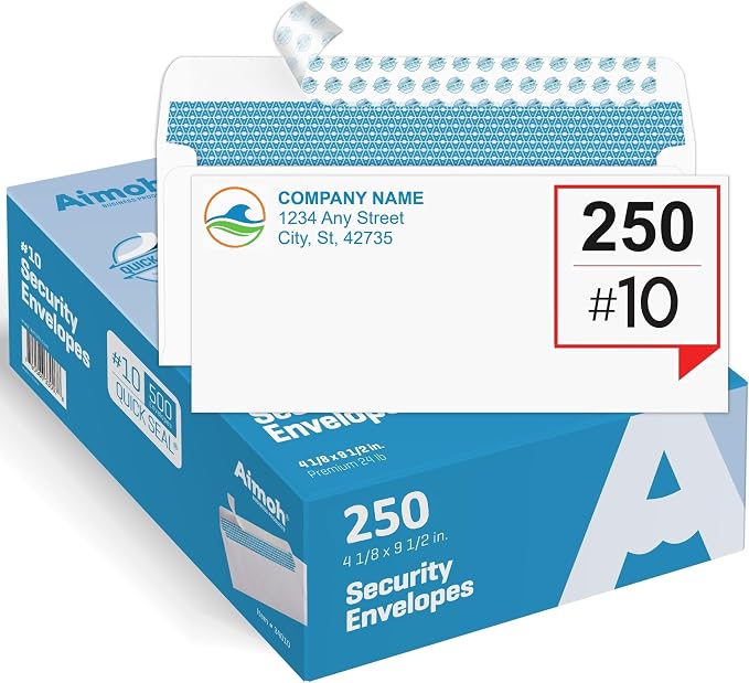 Aimoh 250 Custom Printed #10 Security Self Seal Envelopes -Personalized by Aimoh