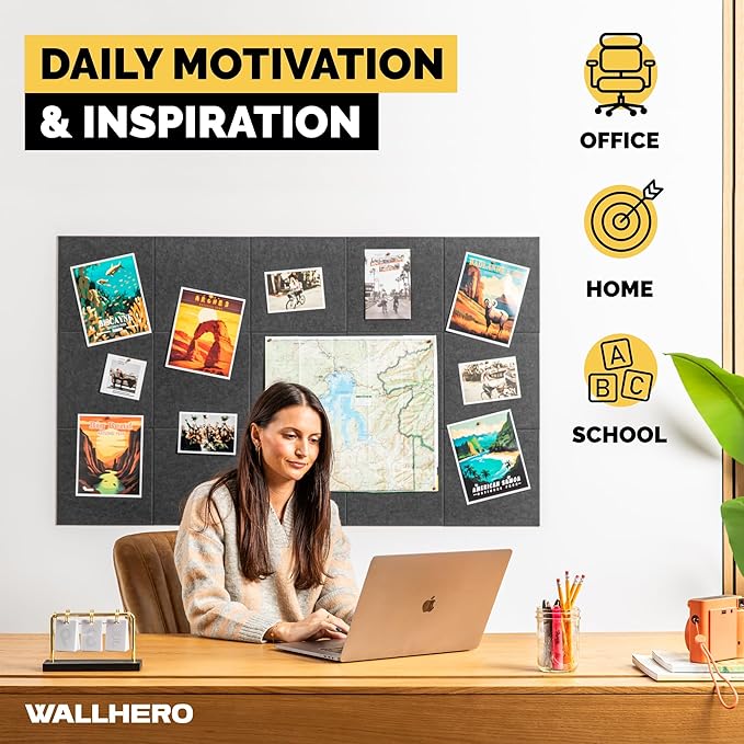 Cork Boards for Office, Dart Board Wall Protector, 59"x36" | 15 Pack | Black Bulletin Board, Cork Board, Cork Board Squares, Homasote Board, Bulletin Board Tiles (Gray Black)-DeskLoop Office