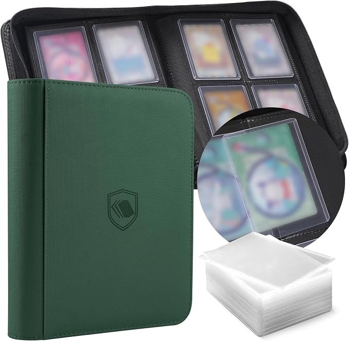 Toploader Binder, Holds 160 Toploaders, 100 Toploaders INCLUDED, 4-Pocket PU by Pemocyny