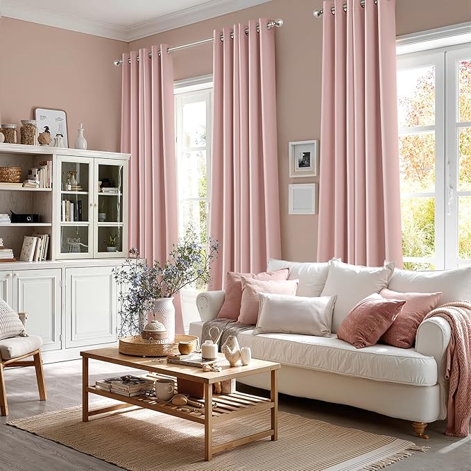 MIULEE Baby Pink Blackout Curtains for Girls Bedroom Living Room 72 Inches Long 2 Panels, Nursery Thermal Insulated Room Darkening Drapes Solid Grommet Top Noise Reducing Curtains, Blush Pink-DeskLoop Office