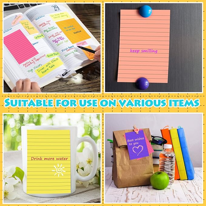 Yexiya 64 Pcs Lined Sticky Notes Self Stick Notes with Lines Bright Assorted Colors Sticky Pad for Home Office Products Post Memos, 1920 Sheets(4 x 6 Inch,Classic Color)-DeskLoop Office