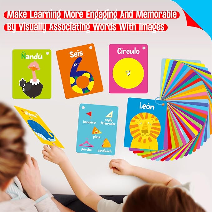 110 PCS Early Learning Flashcards, Double-Sided Spanish Cards- Alphabet - Image 7