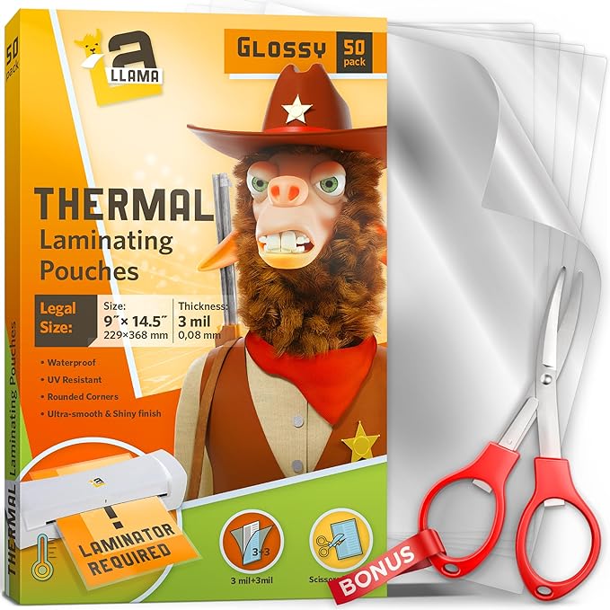 50 Pack Thermal Laminating Pouches 9” x 14.5”, 3 Mil Thick, Suited for Legal Size Laminating Sheets 8.5 x 14-DeskLoop Office