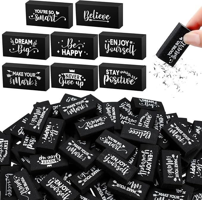100 Pcs Inspirational Pencil Erasers Bulk for Kids Fun Motivational Eraser School Supplies Back to School Office Supplies for Classroom Office Teacher Artists (Classic)-DeskLoop Office