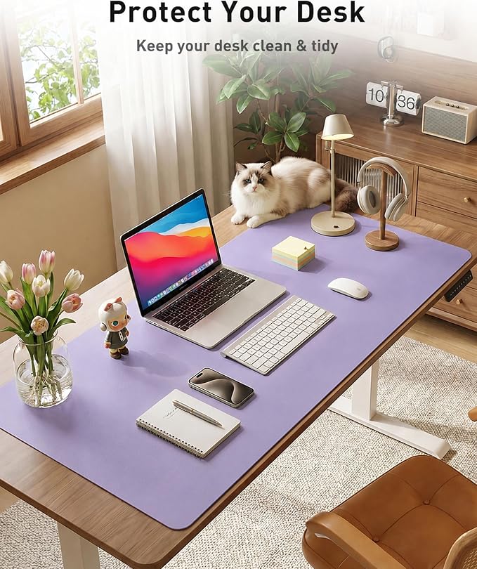 Aothia Faux Leather Desk Mat Mouse Pad, Light Purple - Image 3