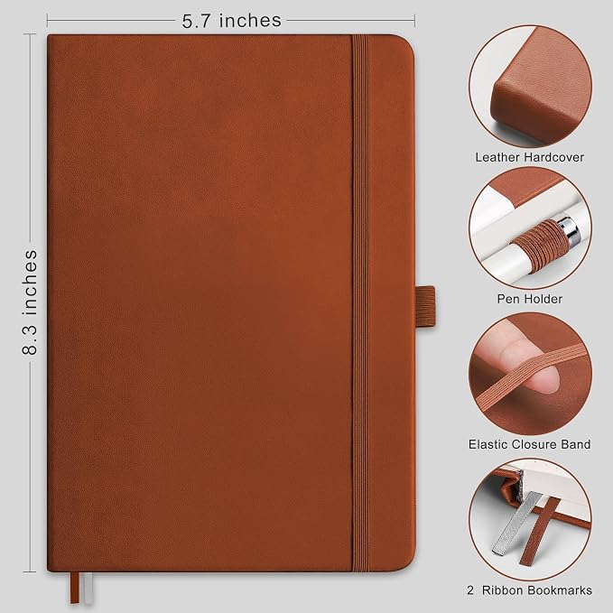 RETTACY Dotted Journal Notebook, 192 Pages, A5 Medium Size, Leather Hardcover - Image 2
