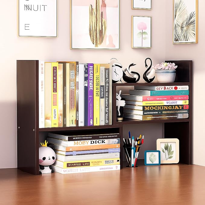 Desktop Shelf Organizer, Adjustable Wood Office Storage Rack, Counter Display by IUSEIT