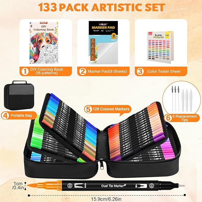 Dual Brush Marker Pens, 128 Colors Art Markers Set - Image 2