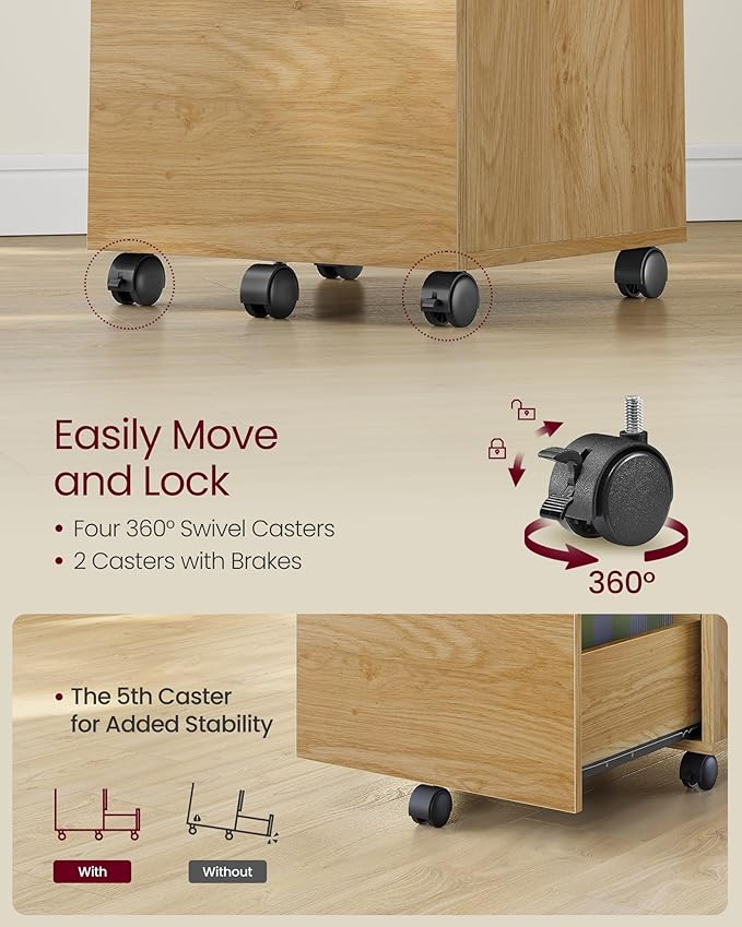 VASAGLE 2-Drawer File Cabinet, Small Rolling Filing Cabinet for Home Office, Printer Stand, for A4, Letter-Size Documents, 15.7 x 16.5 x 27.6 Inches, Straw Yellow UOFC040Y70-DeskLoop Office