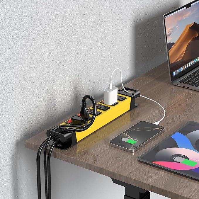 Heavy Duty Power Strip - 6 Outlet Power Strip with 6 Individual Switches Cord Manager Surge Protector 1200J Home Office Garage Industrial Workshop-DeskLoop Office